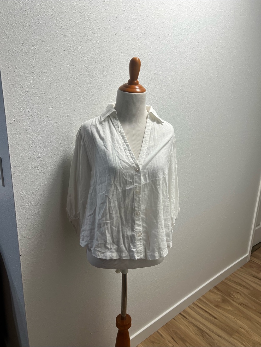 White Button-Front V-Neck Women’s Top